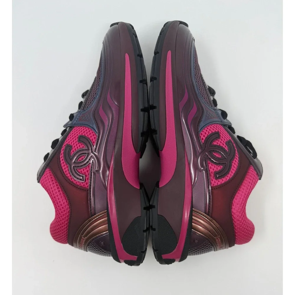 Chanel CC Low Top Trainer Sneaker Pink/Burgandy Size 8 US 38 EU